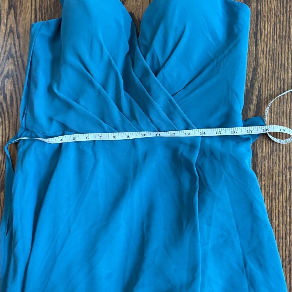 Morilee women 14 Teal 21532 maxi chiffon bridesmaid dress V neck - Picture 10 of 11